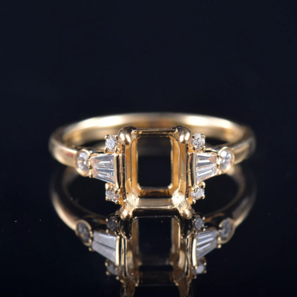 Inel din aur 14k cu anturaj de diamanete si piatra centrala de 5x7mm - imagine 2