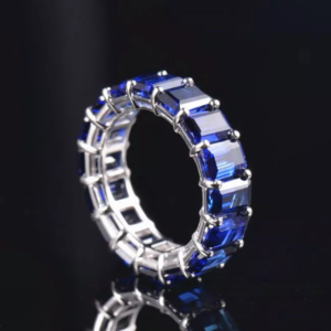 Inel din aur alb 14k cu safir albastru
