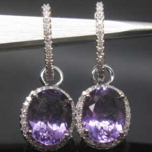 CERCEI DIN AUR ALB CU AMETIST SI DIAMANTE NATURALE