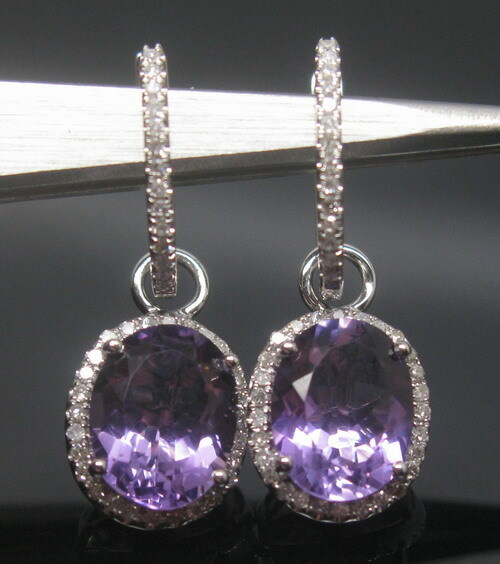 CERCEI DIN AUR ALB CU AMETIST SI DIAMANTE NATURALE