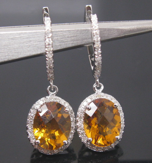 CERCEI DIN AUR ALB CU CITRIN SI DIAMANTE NATURALE