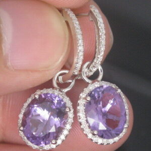 CERCEI DIN AUR ALB CU AMETIST SI DIAMANTE NATURALE