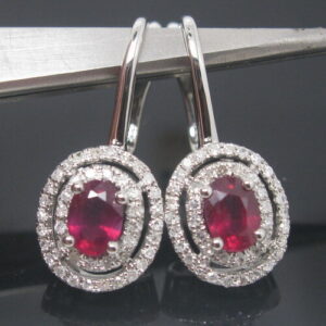 CERCEI CU RUBINE SI DIAMANTE NATURALE IN AUR ALB 14 K