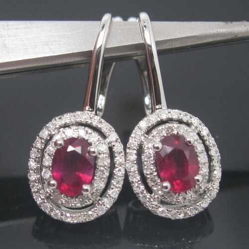 CERCEI CU RUBINE SI DIAMANTE NATURALE IN AUR ALB 14 K